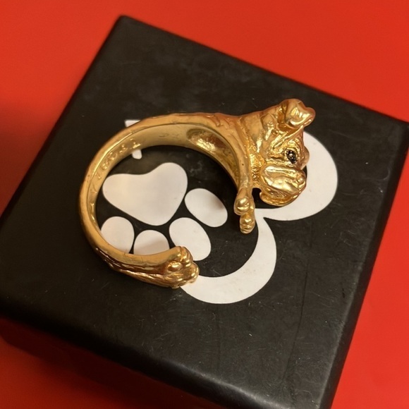 Dog Gold Tone Wraparound Adjustable Ring with Box - Picture 2 of 4